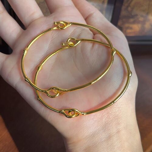 复古不规则金色环扣树枝素圈手镯