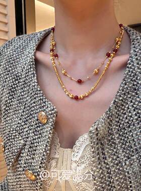新中式金色仿猫眼玛瑙项链秋冬
