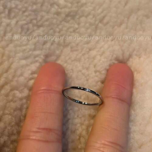 韩系银色极细素圈仿单钻戒指女款