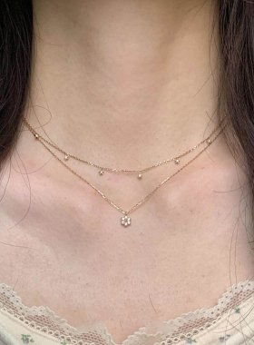 花朵星星项链女双层叠戴法式复古