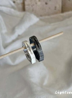 拉丝六芒星戒指女小众设计爆闪情侣对戒轻奢高级感简约时尚食指戒