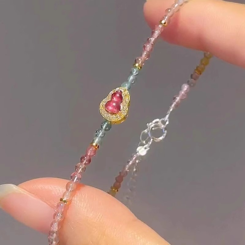 中式玛瑙玉葫芦彩色碧玺串珠手链
