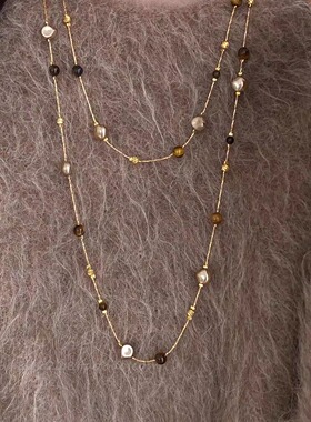美拉德仿虎眼石珍珠项链女秋冬