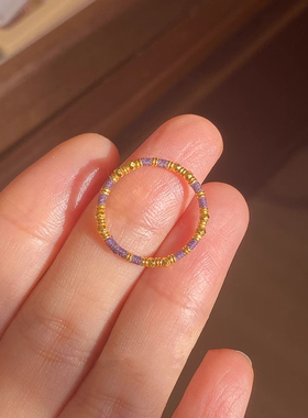 紫色编绳金珠戒指女小众设计轻奢高级感新中式食指戒小巧精致指环