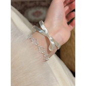 梦幻拉丝不规则蝴蝶结冷门手镯巨亮蕾丝花边手链叠戴清新手饰