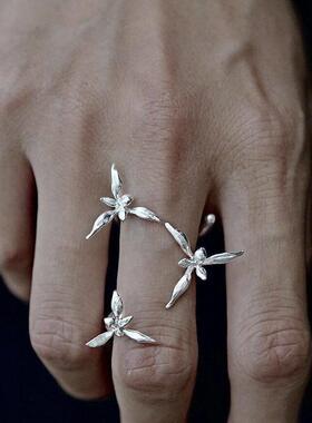 新中式银色兰花戒指女2026新款气质百搭指环小众设计高级感食指戒