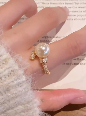 爆闪仿珍珠戒指女款开口小众设计