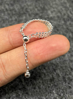 双层圆珠戒指可抽拉女士个性轻奢