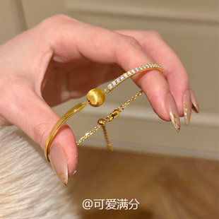 S925纯银意大利微镶锆石拉丝小金球手链高级感精致轻奢小众手镯女