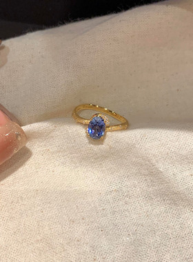 复古超闪仿蓝钻鸽子蛋金色戒指女