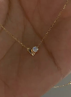 日韩系金色爱心爆闪仿闪钻项链女
