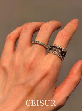 黑色镂空蕾丝宽版戒指小众设计