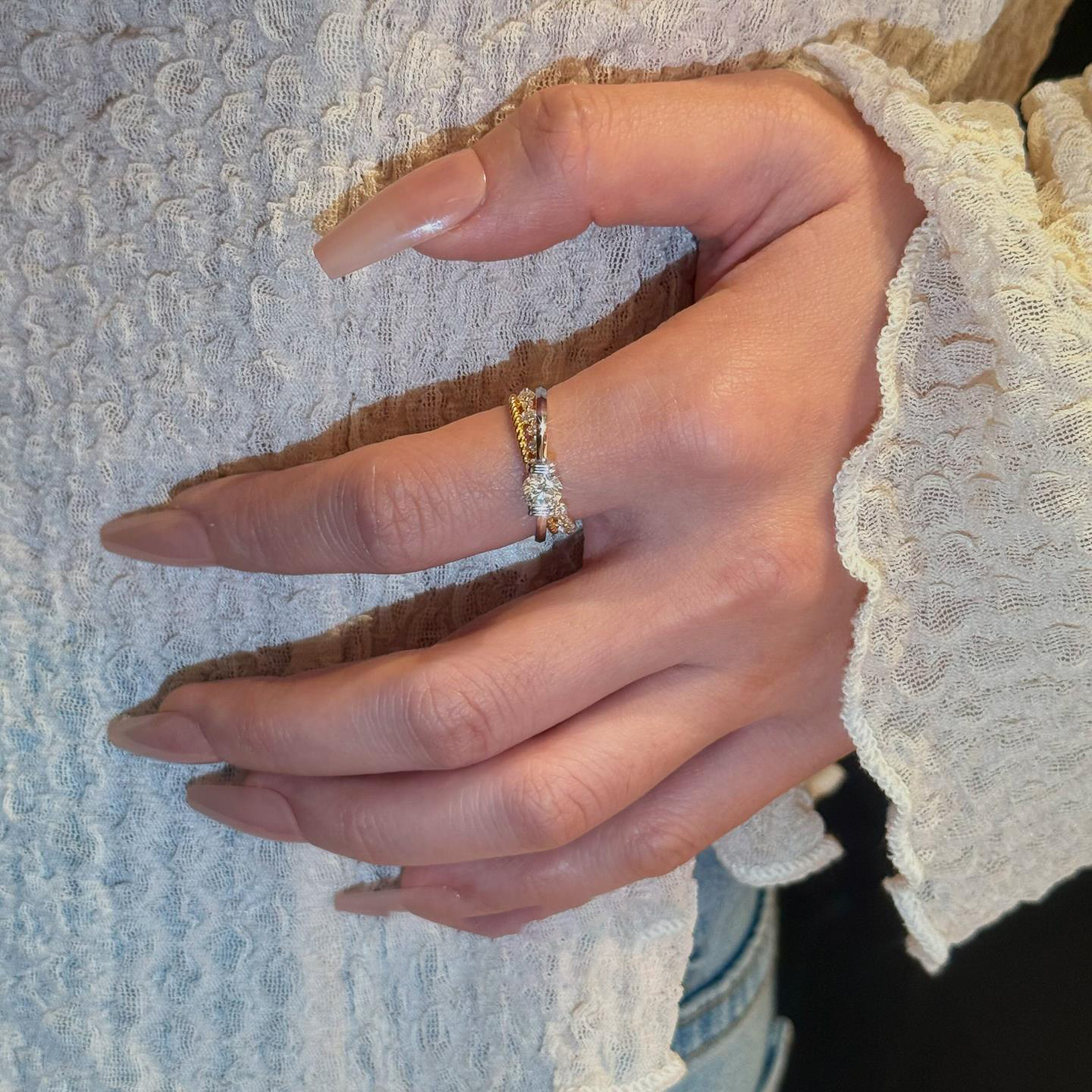 爆闪环绕双层戒指女款轻奢高级感