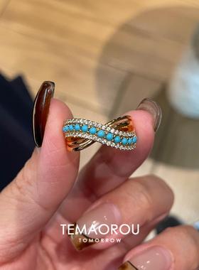 仿绿松石交错金色戒指女复古高级