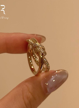 玫瑰金爆闪绳结戒指女款小众设计