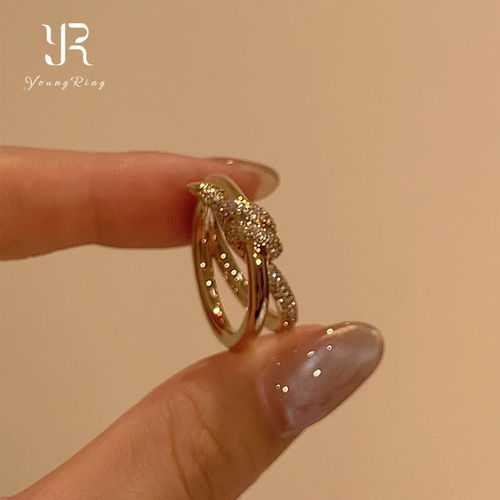 玫瑰金爆闪绳结戒指女款小众设计