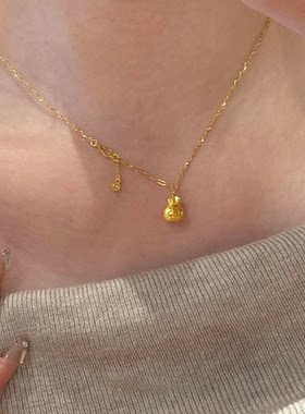 中古金色小福袋钱币项链不掉色