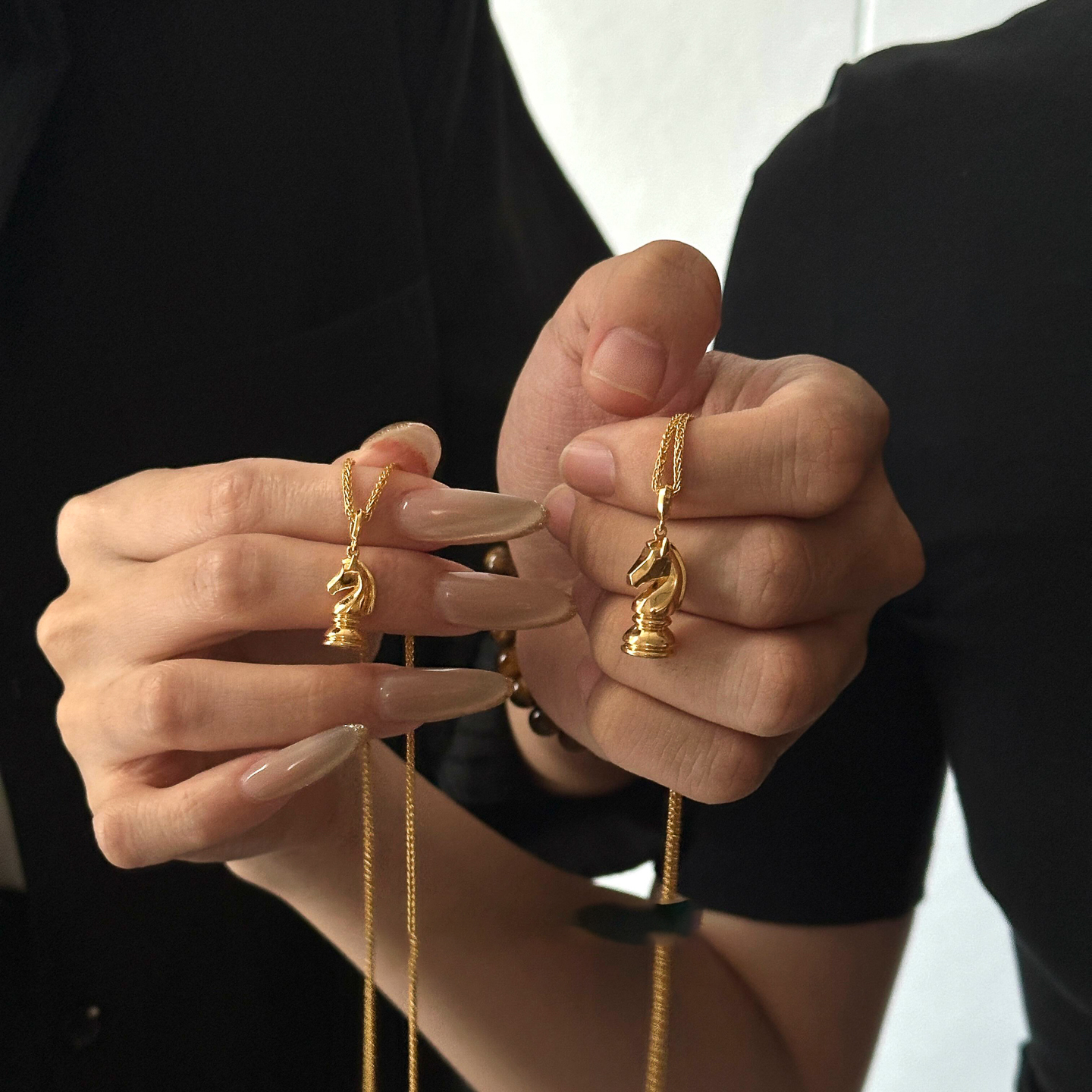 国际象棋马头吊坠金色项链男女