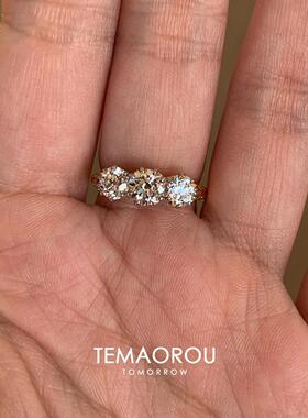 中古金色三仿钻戒指女小众设计感