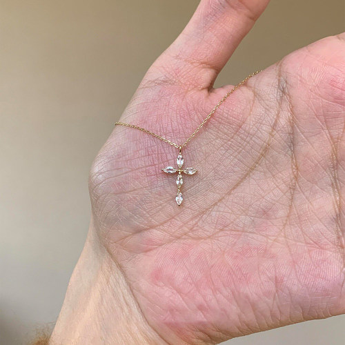 韩系金色超闪十字架项链小众设计