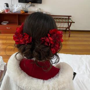 新中式红色花朵发簪发钗女新年敬酒边夹新娘婚礼配饰结婚发饰头饰