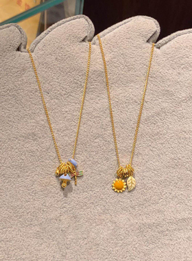 蜻蜓蘑菇吊坠项链女款向日葵金色