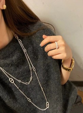 H家猪鼻子项链女小众设计轻奢高级感长款网红毛衣链大气高档装饰