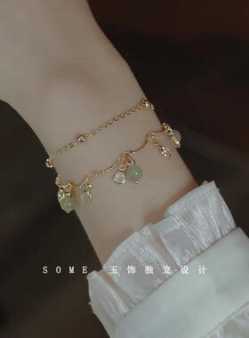 925纯银和田玉双层手链女款轻奢小众设计精致高级感复古闺蜜手串
