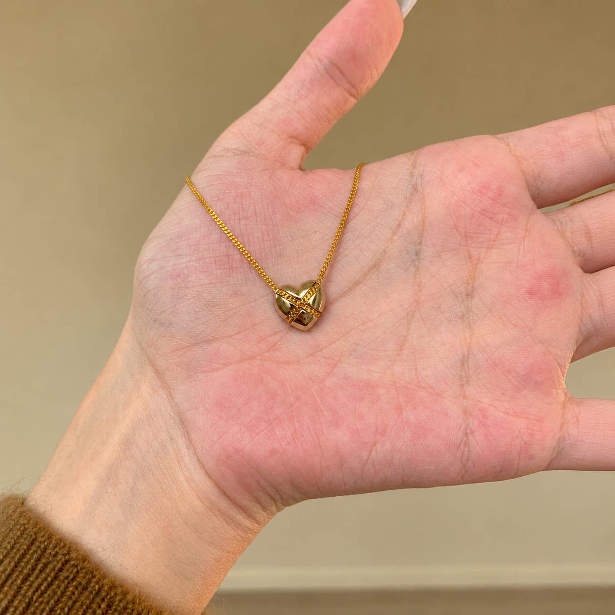 复古金银拼色链条缠绕爱心项链女轻奢高级感小众毛衣链时尚感配饰