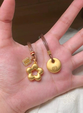 金色花朵棕绳项链新年轻奢高级感