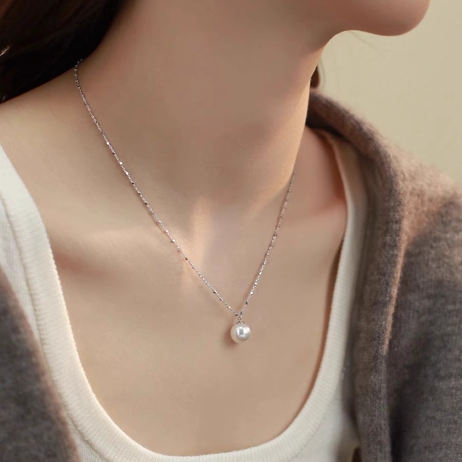 s925银正圆仿珍珠项链女毛衣链