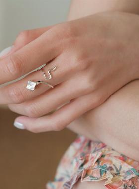 马蹄莲戒指女开口新中式小众设计