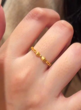 s925纯银蝴蝶结金色戒指女款甜美