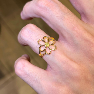 钛钢不掉色镂空花朵金色戒指女开口独特高级感食指戒小众新款指环