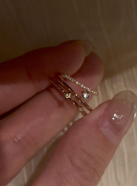 爆闪金色四芒星双层仿钻戒指女