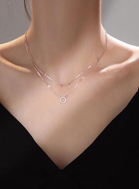 925纯银双层叠戴项链2022年新款女个性气质锁骨链轻奢小众高级感