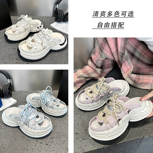 厚底松糕露趾海边凉拖鞋女外穿2026夏季新款巴黎老爹鞋半托鞋子潮
