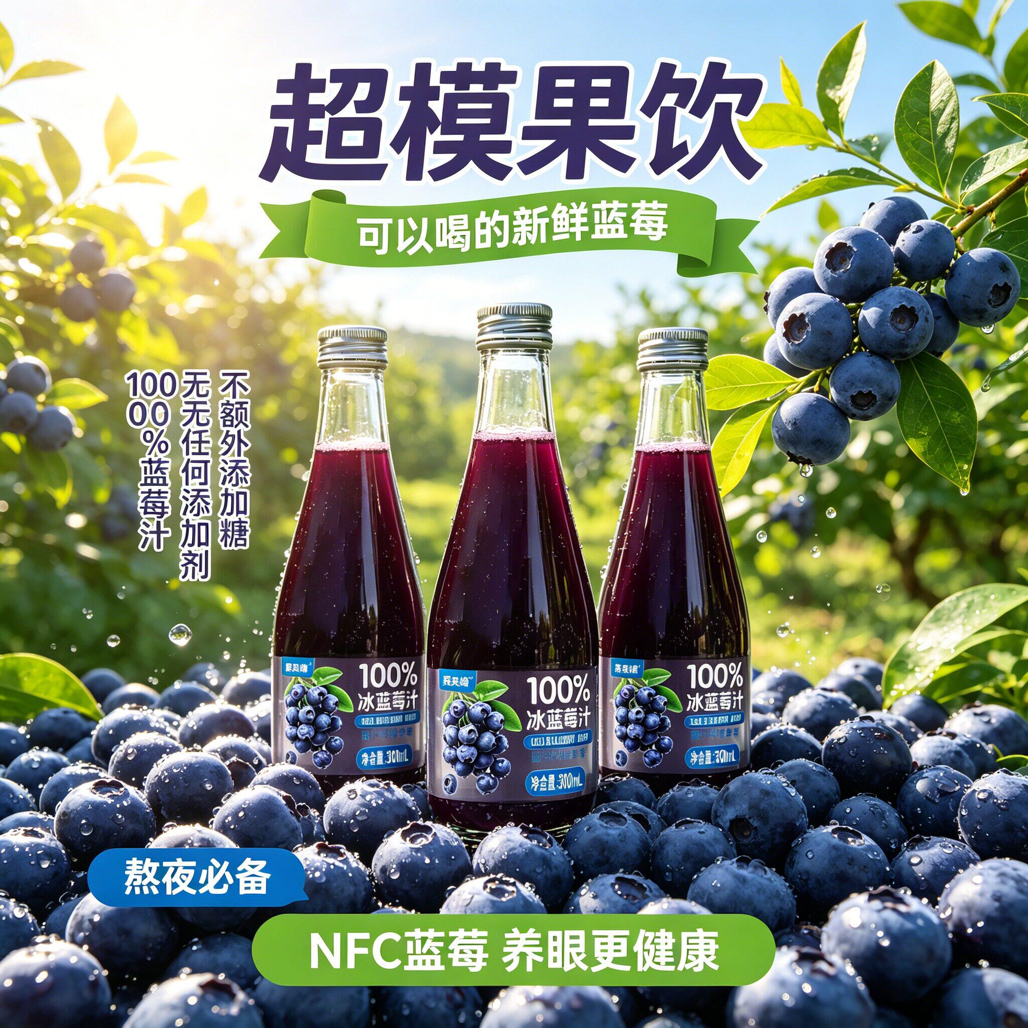 野生蓝莓原汁100%纯果汁无添加蔗糖清爽果味饮料