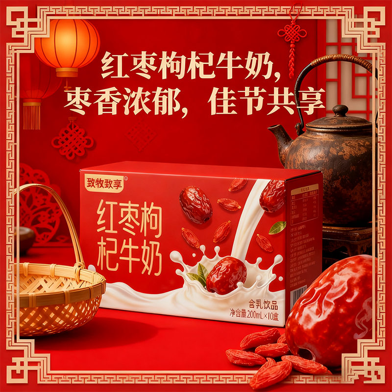 红枣枸杞奶牛奶过年送礼饮品饮料200ML整箱春节亲戚朋友喝聚会喝