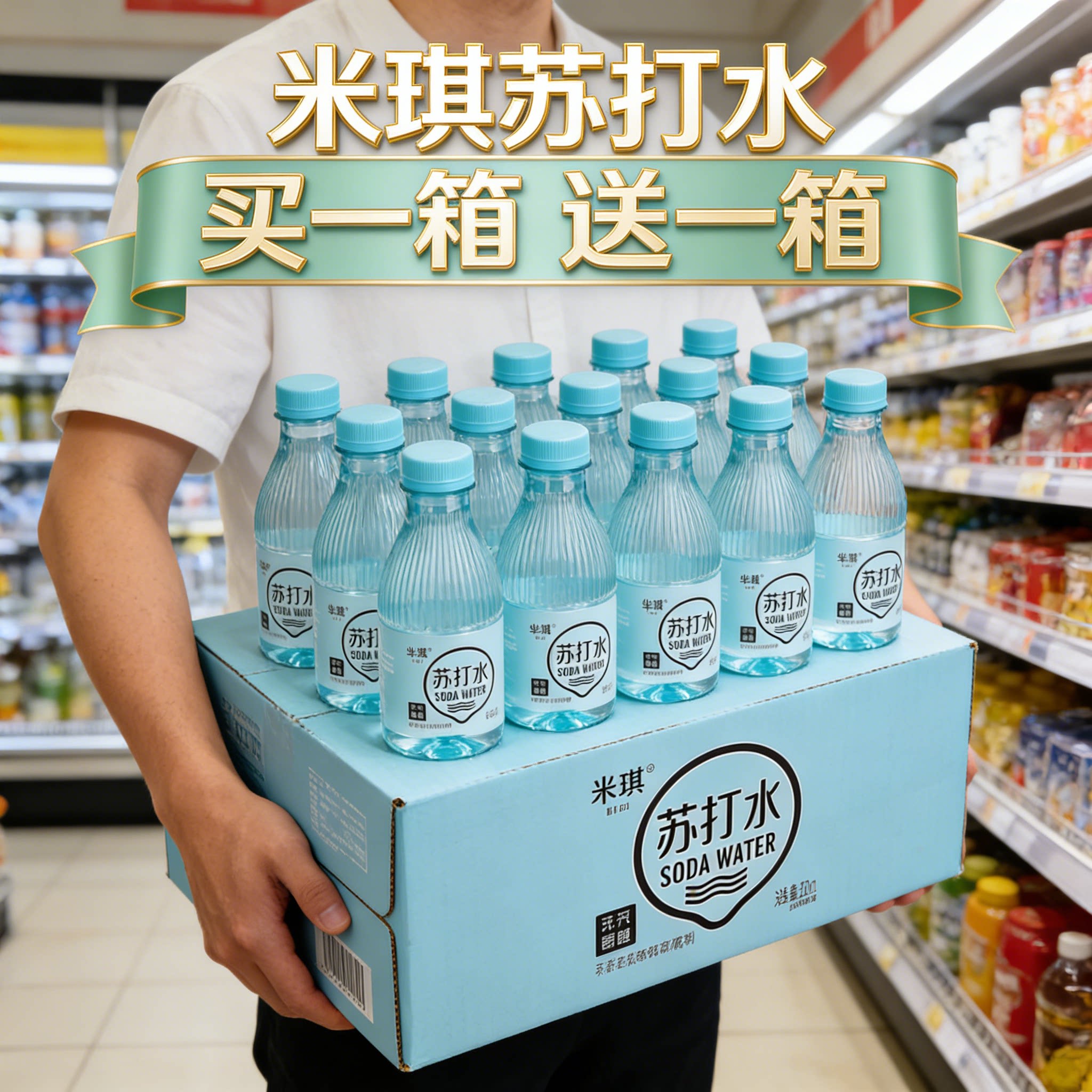 夏季新品芈琪苏打水买一送一特价促销家庭实惠装6/12/24/48 整箱
