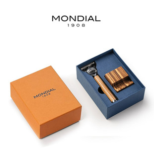 MONDIAL1908意大利进口男士 原木刀柄手动实木刮胡刀 剃须刀架套装