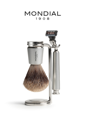 MONDIAL1908男士手动剃须刀剃须膏皂起泡刷镀铬架子三件套礼物