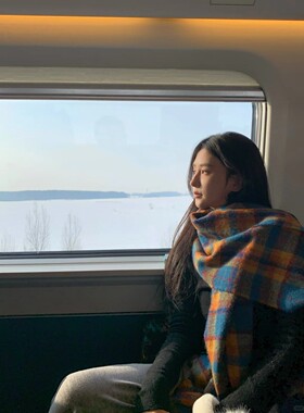 全棉纯棉彩色仿羊绒格纹围巾女韩版秋冬学生百搭长款围脖保暖两用
