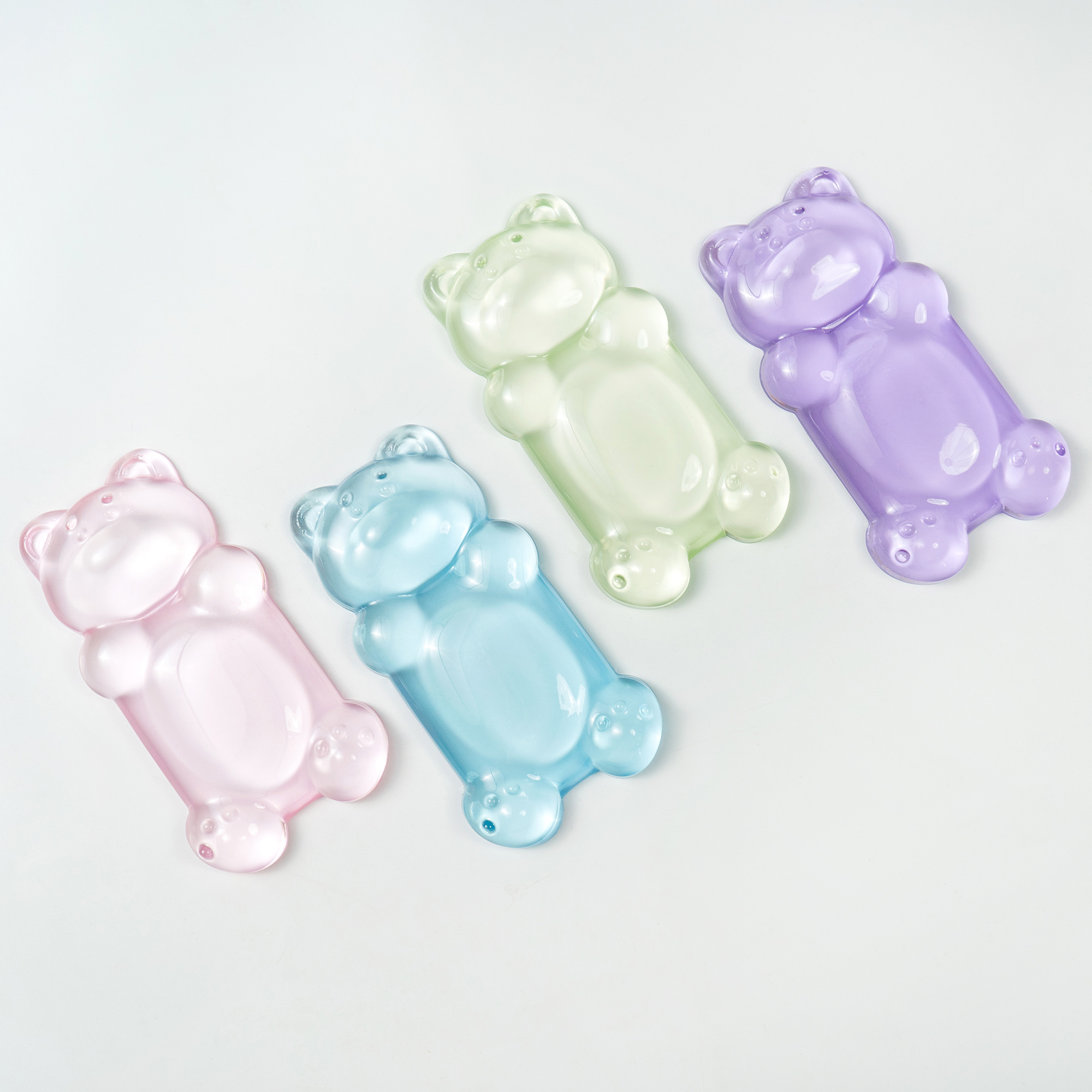 粉/蓝/绿/紫色小熊手托冰凉硅胶