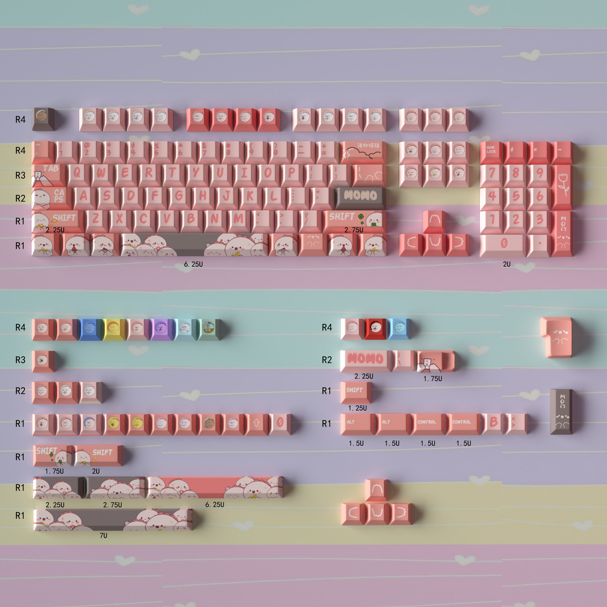 原创momo粉/棕色键帽PBT热升华