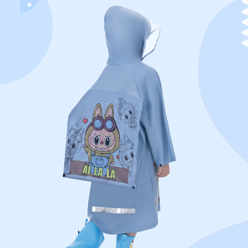 新款6-12岁男童女童宝宝雨披小学生幼儿园书包位反光无味儿童雨衣