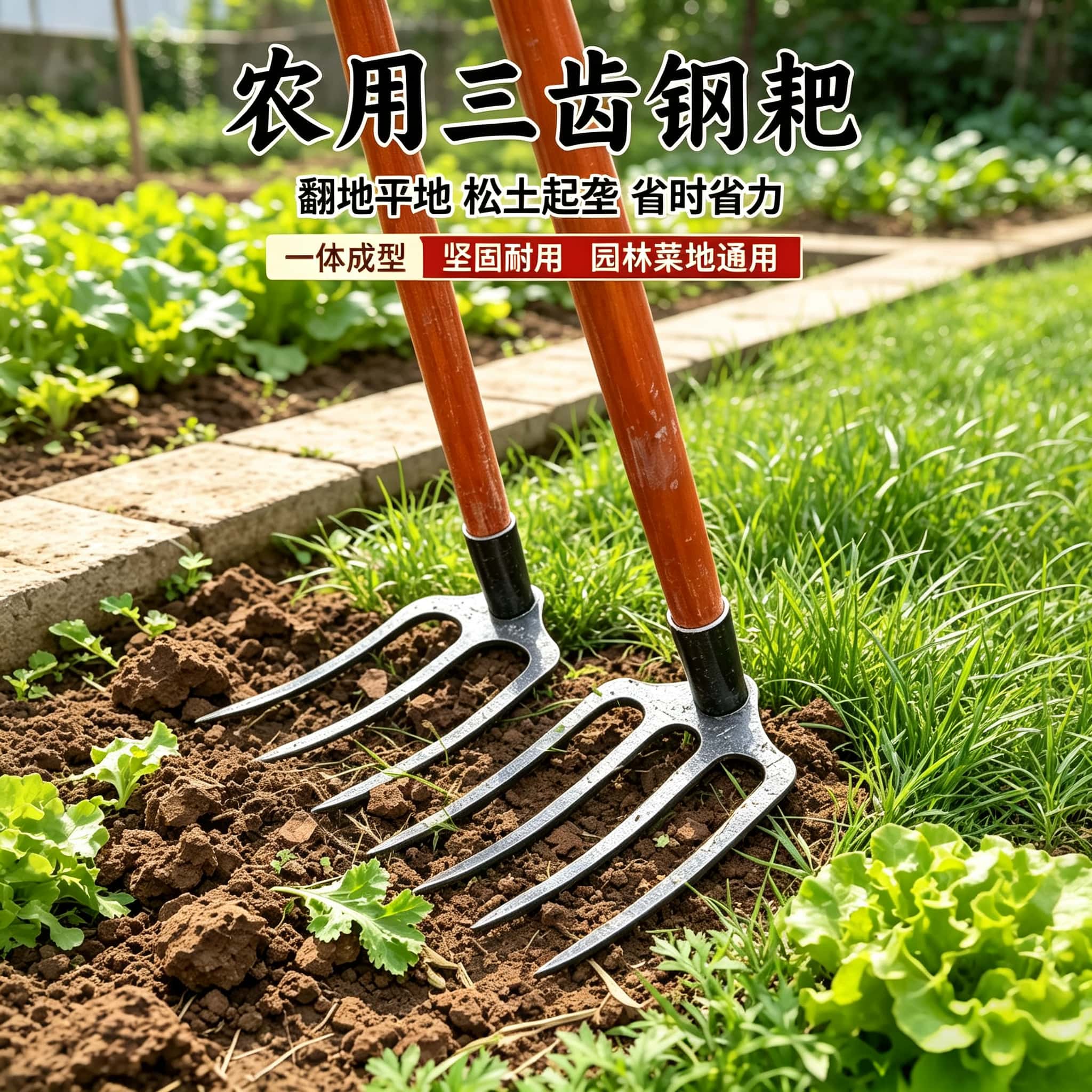 农用钉耙锄头搂草松土种菜种花翻地锰钢锻打加厚柄手工钢耙子铲草