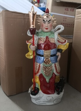 陶瓷二郎神神像显圣真君杨戬哮天犬古彩三目真君战象南天门摆件