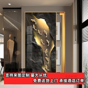 轻奢九鱼电表箱竖款装饰画玄关大尺寸网络线盒遮挡画电闸开关挂画