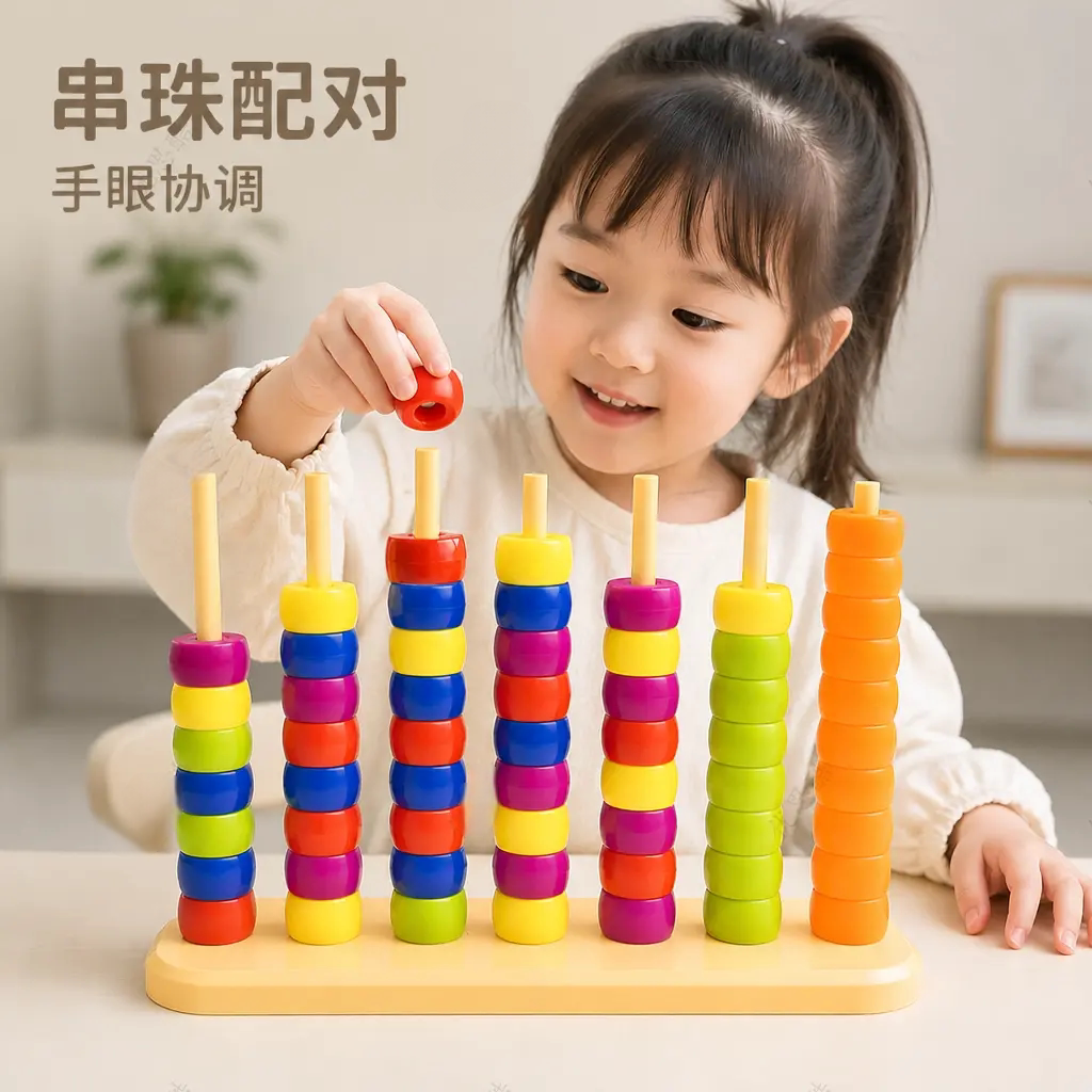 儿童六色串珠对对碰益智玩具